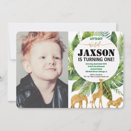Safari 1e verjaardag uitnodiging jongen foto (Voorkant)