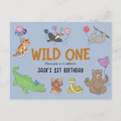 Safari 1e verjaardag uitnodigingen Wild One Dieren (Voorkant)