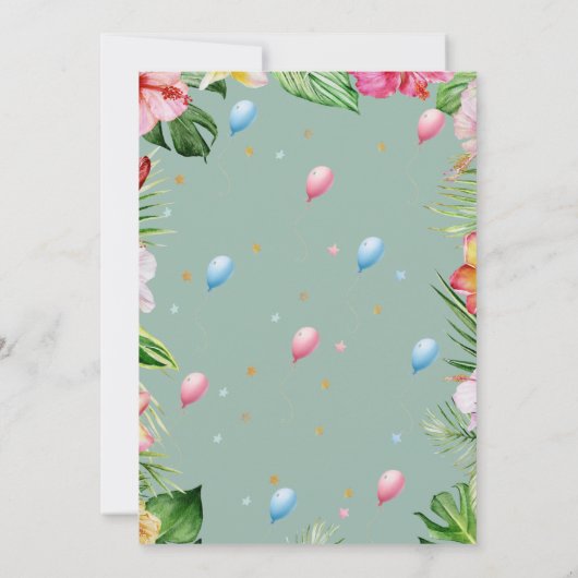 Safari 1e Verjaardag Wild One Floral Kids Verjaard Kaart (Achterkant)