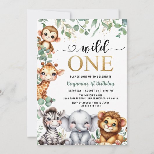 Safari 1e verjaardag Wild One | Gouden Oerwouden Kaart (Voorkant)