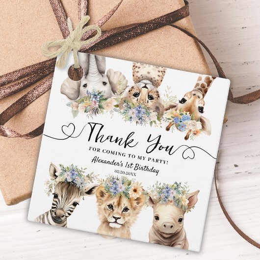 Safari 1e verjaardagsfeest Oerwoud Animals Boy Bedankjes Labels