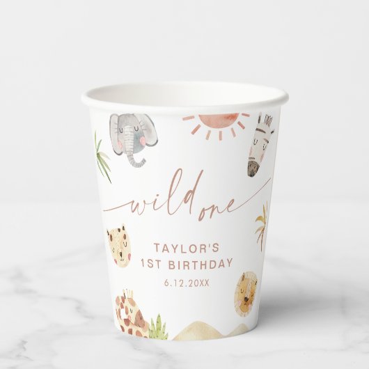 SAFARI 1e verjaardagsfeestje Papieren Bekers (Achterkant)