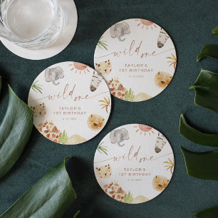 SAFARI 1e verjaardagsfeestje Ronde Kartonnen Onderzetter