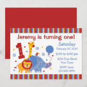 Safari 1st Birthday Custom Invitation Kaart (Voorkant / Achterkant)