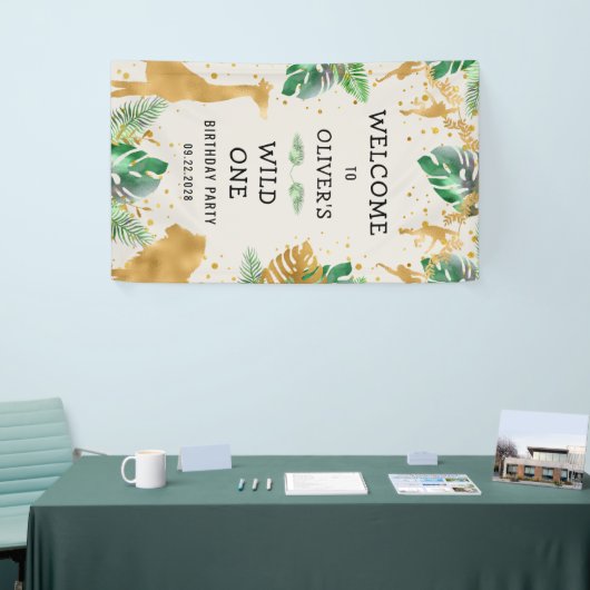 Safari 1st Birthday Green Ecru Welkom Spandoek (Beurs)