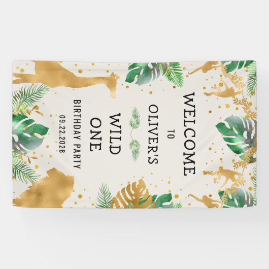 Safari 1st Birthday Green Ecru Welkom Spandoek (Horizontaal)