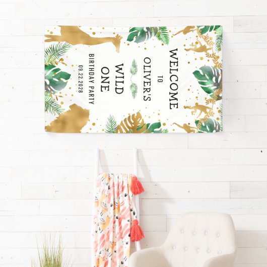 Safari 1st Birthday Green Gold Welkom Spandoek (Insitu)