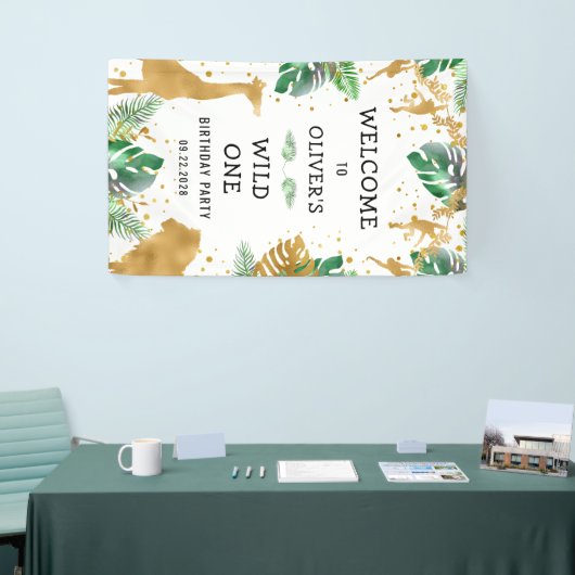 Safari 1st Birthday Green Gold Welkom Spandoek (Beurs)