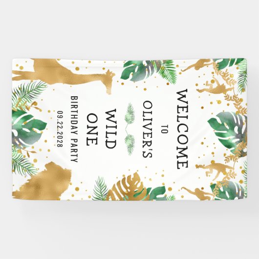 Safari 1st Birthday Green Gold Welkom Spandoek (Horizontaal)