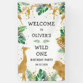Safari 1st Birthday Green Gold Welkom Spandoek (Verticaal)