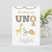 Safari 1st Birthday Invite in het Spaans, 1er cump Kaart (Staand voorkant)