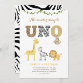 Safari 1st Birthday Invite in het Spaans, 1er cump Kaart (Voorkant / Achterkant)