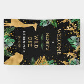 Safari 1st verjaardag van Groene Gold Black Spandoek (Horizontaal)