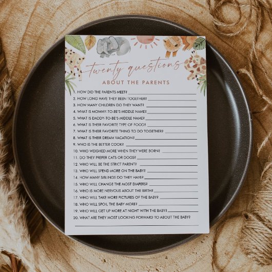 SAFARI 20 Vragen over de Ouders Baby Game Kaart