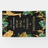 Safari 2de verjaardag van de Groene Gouden Zwarte  Spandoek (Horizontaal)