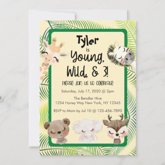 Safari 3e Verjaardag Feest Uitnodiging (Voorkant)