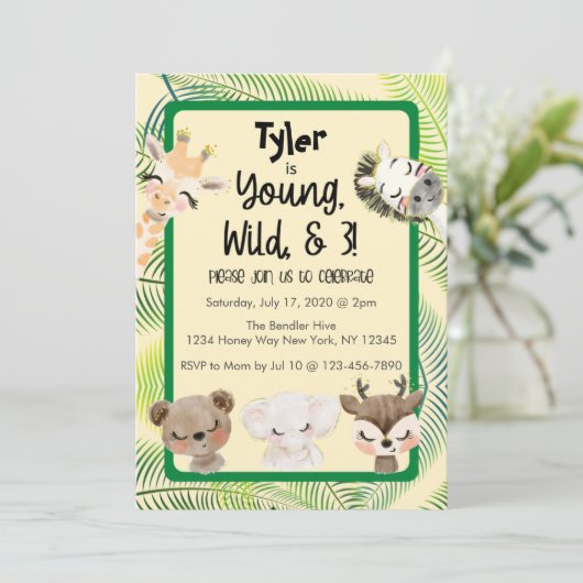 Safari 3e Verjaardag Feest Uitnodiging (Staand voorkant)
