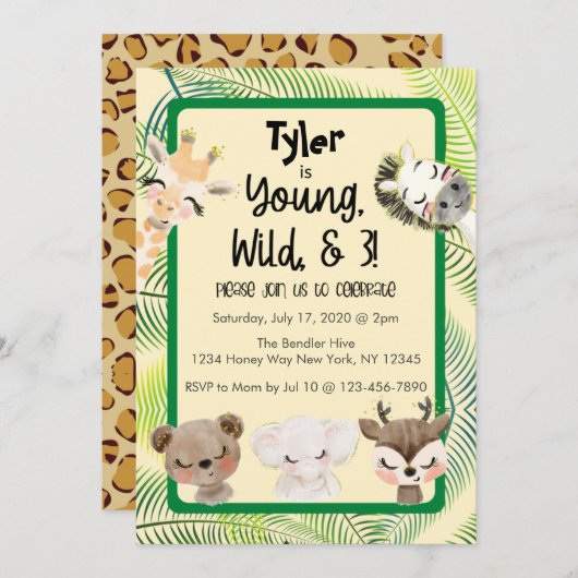 Safari 3e Verjaardag Feest Uitnodiging (Voorkant / Achterkant)