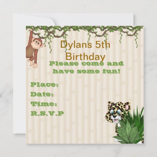 Safari 5th Birthday Invitation Sjabloon Kaart (Achterkant)