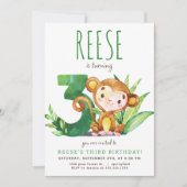 Safari Aap Derde Verjaardag Uitnodiging (Voorkant)