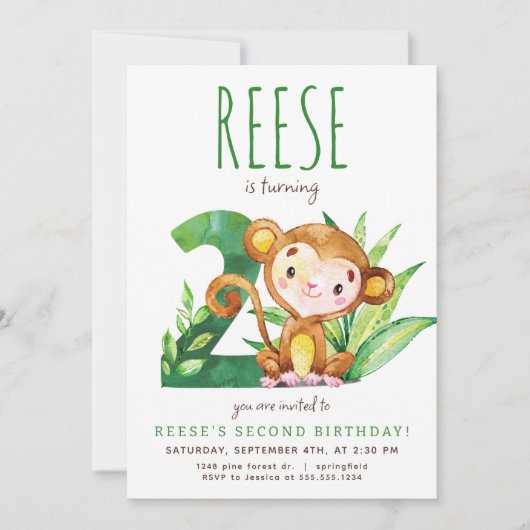 Safari Aap Tweede verjaardag uitnodiging (Voorkant)