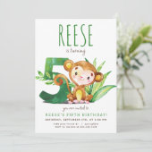 Safari Aap Uitnodiging voor vijfde verjaardag (Staand voorkant)