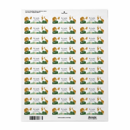 Safari Adresetiketten Wilde 1 Dieren Oerwoud diere Etiket (Full Sheet)