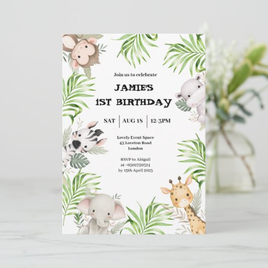Safari Adventure 1e verjaardag uitnodiging (Staand voorkant)