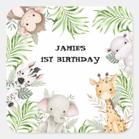 Safari Adventure 1e verjaardag Vierkante Sticker (Voorkant)