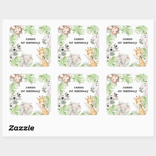 Safari Adventure 1e verjaardag Vierkante Sticker (Vel)