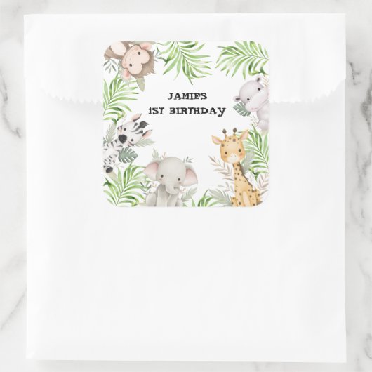 Safari Adventure 1e verjaardag Vierkante Sticker (Tas)
