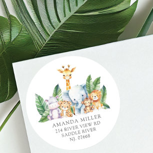 Safari Adventure Baby shower adreslabel Ronde Sticker