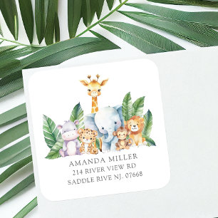 Safari Adventure Baby shower adreslabel Vierkante Sticker