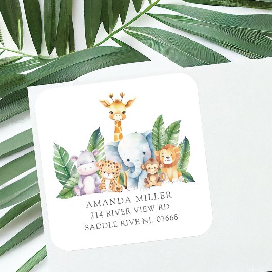 Safari Adventure Baby shower adreslabel Vierkante Sticker