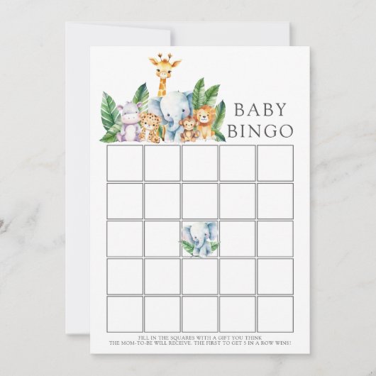 Safari Adventure Baby shower Bingogame Kaart (Voorkant)