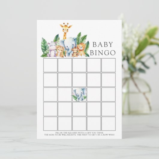 Safari Adventure Baby shower Bingogame Kaart (Staand voorkant)