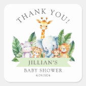 Safari Adventure Baby shower Dank u Vierkante Sticker (Voorkant)