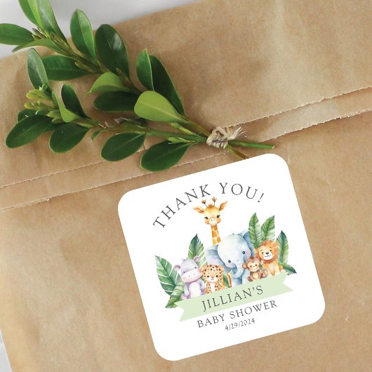Safari Adventure Baby shower Dank u Vierkante Sticker