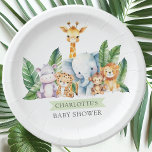 Safari Adventure Baby shower Papieren Bordje<br><div class="desc">In dit safari adventure baby shower design zijn charmante oerwouden te zien, waaronder een nijlpaard, giraffe, olifant, leeuw, aap & tijger. Perfect voor het vieren van de komst van een nieuwe bundel van vreugde. De levendige kleuren en schattige dierenillustraties creëer een grillige en speelse sfeer, die de toon zet voor...</div>