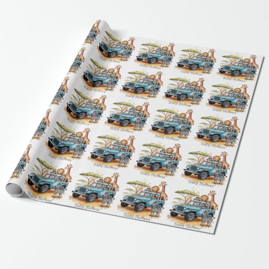 Safari Adventure Boy Baby shower Cadeaupapier (Uitgerold)