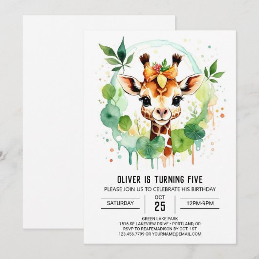 Safari Adventure Giraffe Verjaardag Kaart (Voorkant / Achterkant)