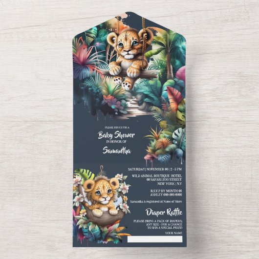 Safari adventure lion cub oerwoud groen zoo all in one uitnodiging (Binnen)