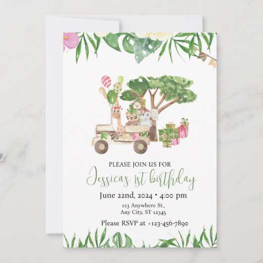 Safari Adventure Party Invitation - Jungle Theme Kaart (Voorkant)