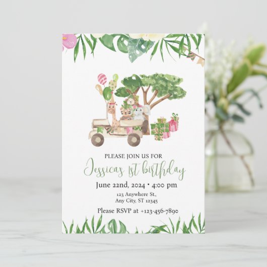 Safari Adventure Party Invitation - Jungle Theme Kaart (Staand voorkant)