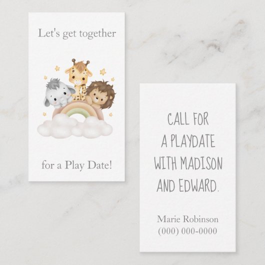 Safari Adventure Playdate Contactkaartje (Voorkant / Achterkant)