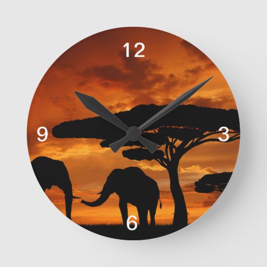 Safari African Baobab tree elephant silhouette Ronde Klok (Voorkant)