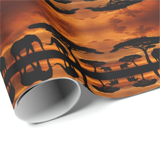 Safari African Baobab tree oliephant silhouette Cadeaupapier (Rol Hoek)