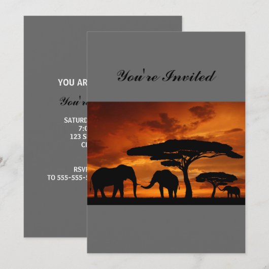 Safari African Baobab tree oliephant silhouette Kaart (Voorkant / Achterkant)