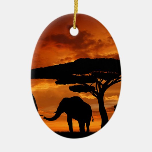 Safari African Baobab tree oliephant silhouette Keramisch Ornament (Voorkant)