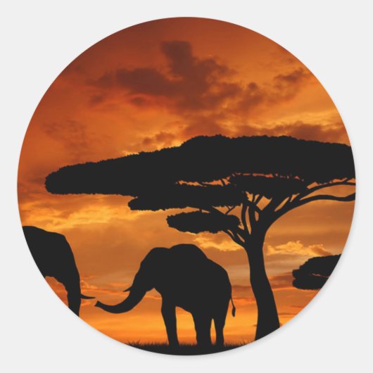 Safari African Baobab tree oliephant silhouette Ronde Sticker (Voorkant)